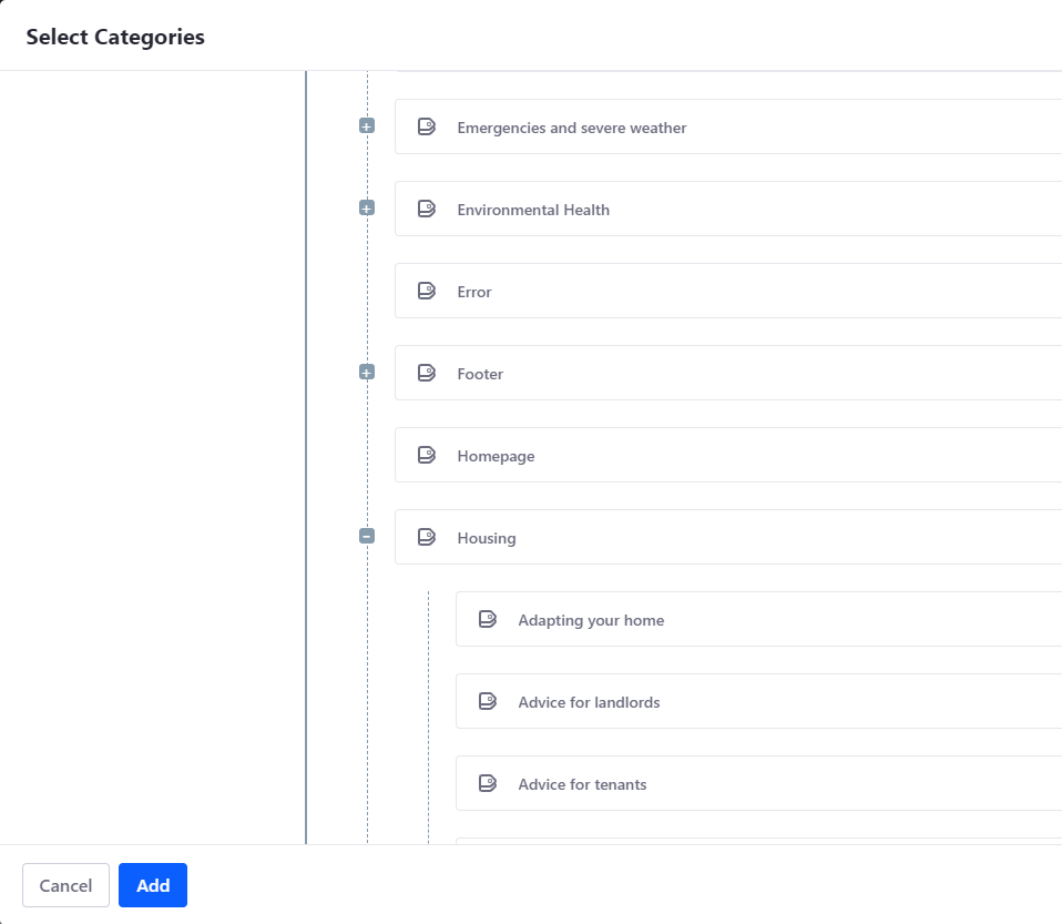 select categories under metadata